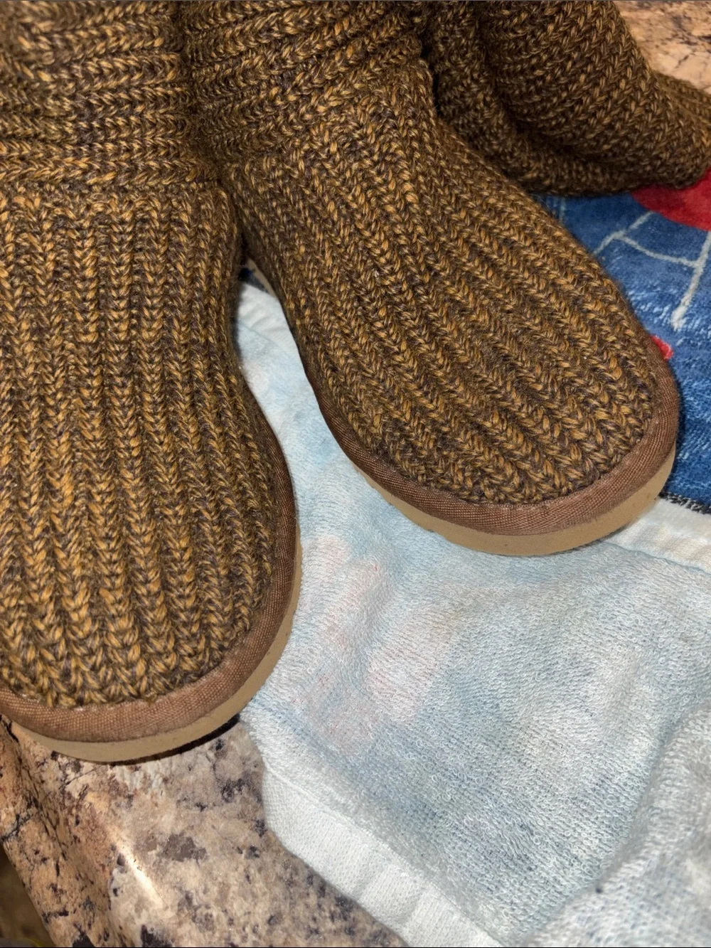UGG Women's-Knee Knit Boots in Brown VGC Preowned